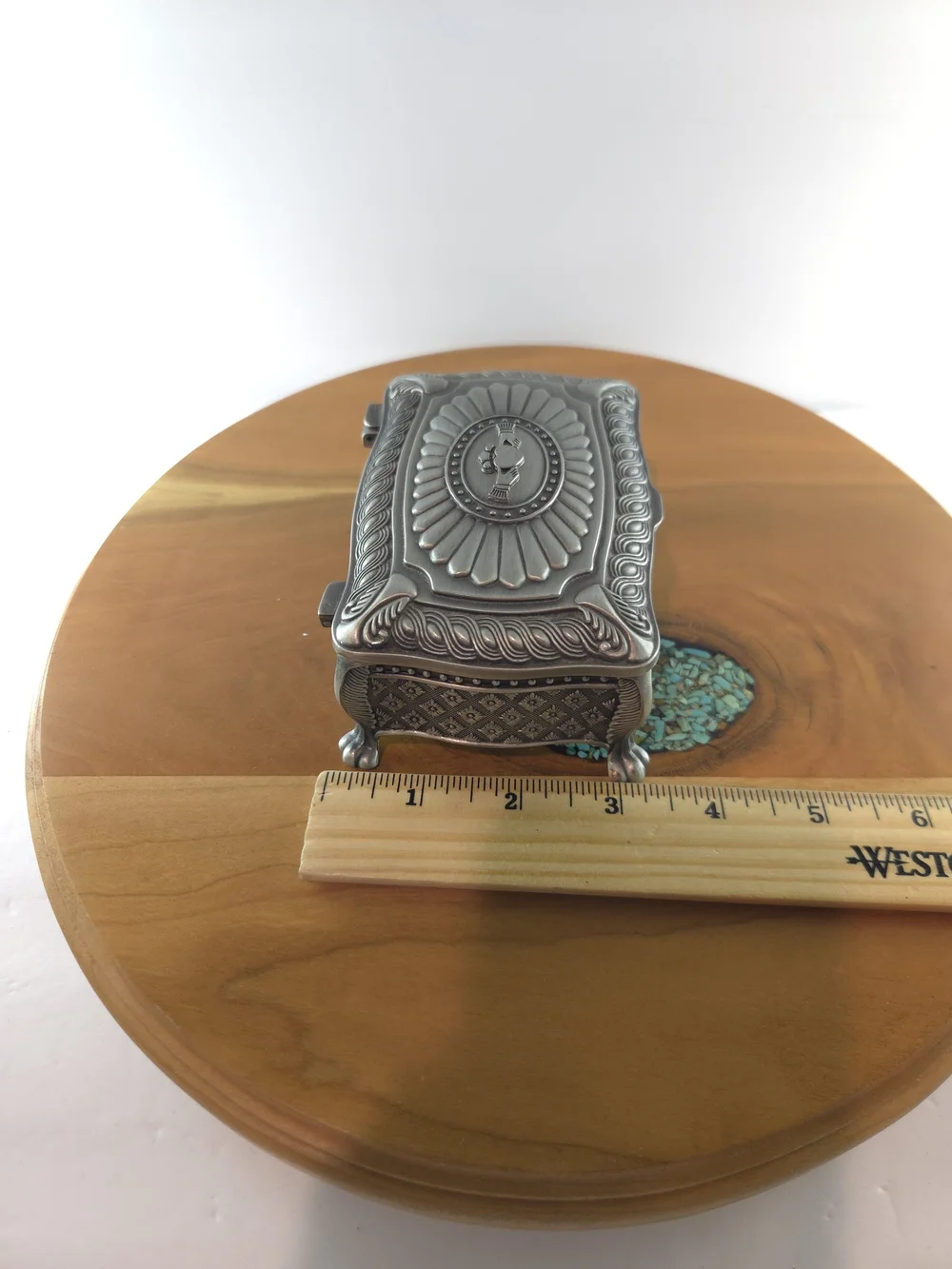 Mullingar Pewter Claddagh Jewelry Box Celtic Irish, Blue Velvet, Vintage 1980s